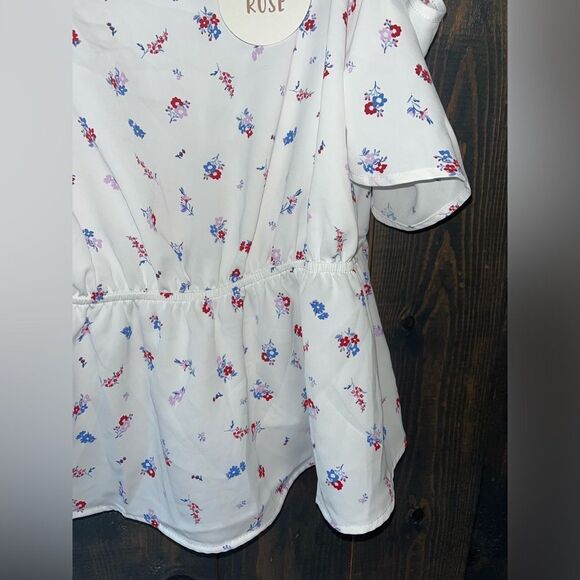 Hippie Rose White Floral Cold Shoulder Peplum Top Summer Romantic Blouse M A58 - Picture 4 of 5